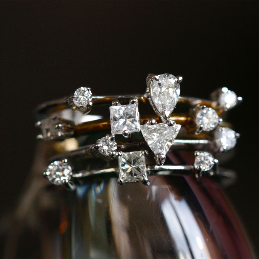 Anello 'Balance' oro rosa taglio brillante e baguette BALANCE | AN 9R1BG 2TO CT.0,12+0,03+0,07